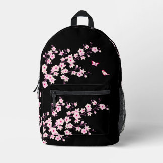 ピンク黒花柄 プリントバックパック