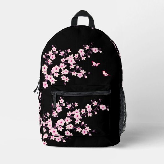 ピンク黒花柄 プリントバックパック (正面)