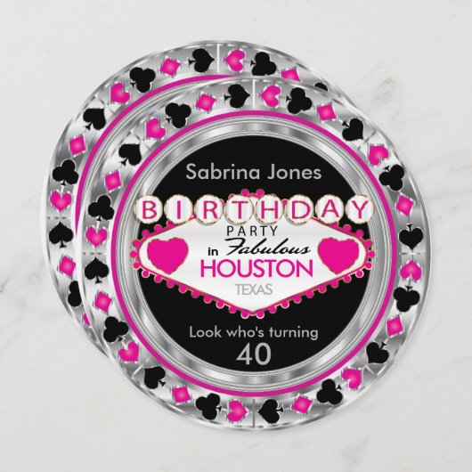 ピンク00歳の誕生日パーティー- DIYシティ&州 招待状 (正面/裏面)