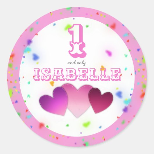 ピンク1ガーリーと名前のみハート紙吹雪 ラウンドシール (正面)