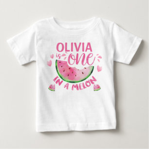 ピンク1スイカ1歳の誕生日ベビーTシャツ ベビーTシャツ