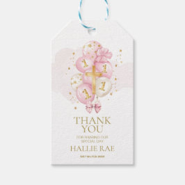 ピンク1歳の誕生日とバプテスマありがとうメッセージカード ギフトタグ