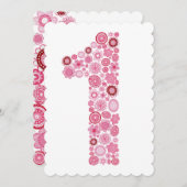 ピンク1番目の誕生日ナンバー1パーティーカスタム招待状 招待状 (正面/裏面)