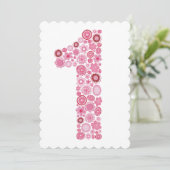 ピンク1番目の誕生日ナンバー1パーティーカスタム招待状 招待状 (スタンド正面)