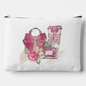 ピンク10代のと白のガールコスメ アクセサリーポーチ (正面)