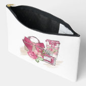 ピンク10代のと白のガールコスメ アクセサリーポーチ (見開き)