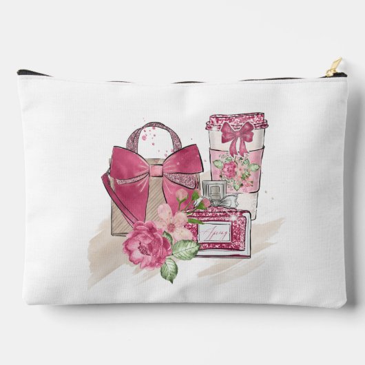 ピンク10代のと白のガールコスメ アクセサリーポーチ (裏面)