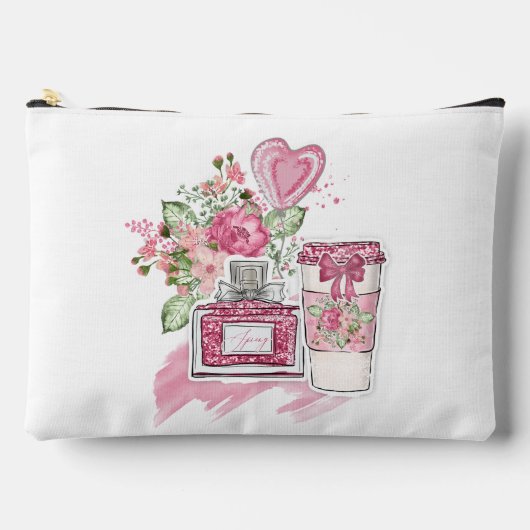 ピンク10代のと白のガールコスメ アクセサリーポーチ (正面)