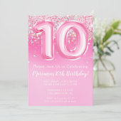 ピンク10誕生日招待状ガーリーピンクグリッター 招待状 (スタンド正面)