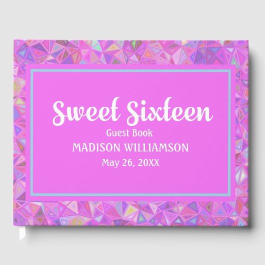ピンク16誕生日パーソナライズされたゲストブックジオメトリック ゲストブック (正面)