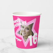 ピンク16th誕生日フォトパーソナライズされた紙カップ 紙コップ (裏面)