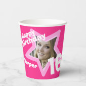 ピンク16th誕生日フォトパーソナライズされた紙カップ 紙コップ (正面)