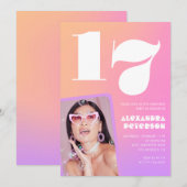 ピンク17歳の誕生日招待状のレトロ写真 招待状 (正面/裏面)