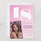ピンク18歳の誕生日招待状レトロ写真 招待状 (正面)