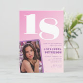 ピンク18歳の誕生日招待状レトロ写真 招待状 (スタンド正面)