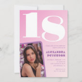 ピンク18歳の誕生日招待状レトロ写真 招待状 (正面)