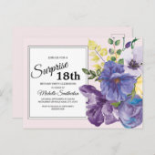ピンク18誕生日の紫色の水彩フローラ ポストカード (正面/裏面)