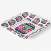 ピンク1970sヒッパイファンレトロヴィンテージスタイル誕生日 ペーパープレート (傾斜あり)