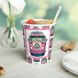 ピンク1970sヒッパイファンレトロヴィンテージスタイル誕生日 紙コップ