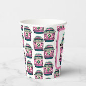 ピンク1970sヒッパイファンレトロヴィンテージスタイル誕生日 紙コップ (右)