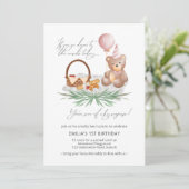 ピンク1st誕生日テディベアーピクニック 招待状 (スタンド正面)