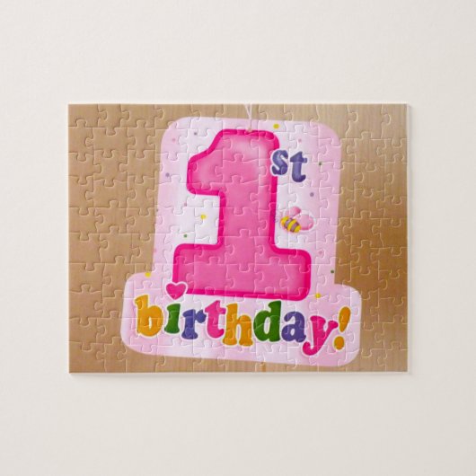 ピンク1st誕生日ラベルオンドア ジグソーパズル (横)