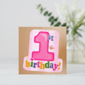 ピンク1st誕生日ラベルオンドア 招待状 (スタンド正面)