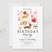 ピンク1st誕生日レッツポーティパーティの招待状 招待状 (正面)