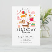 ピンク1st誕生日レッツポーティパーティの招待状 招待状 (スタンド正面)