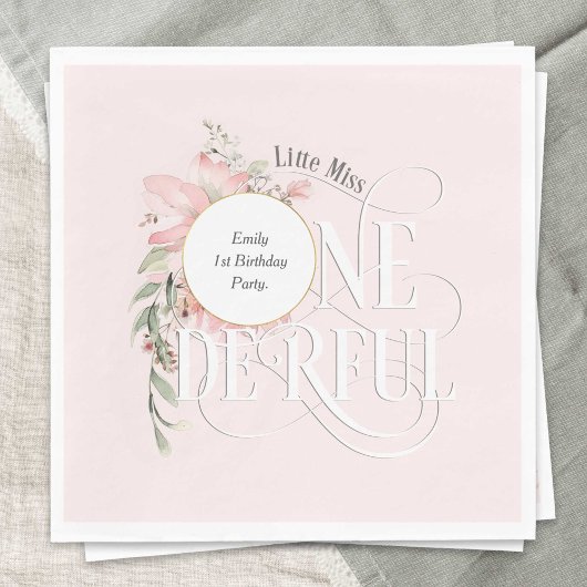 ピンク1th誕生日リトル恋しく思オネダーランド スタンダードランチョンナプキン