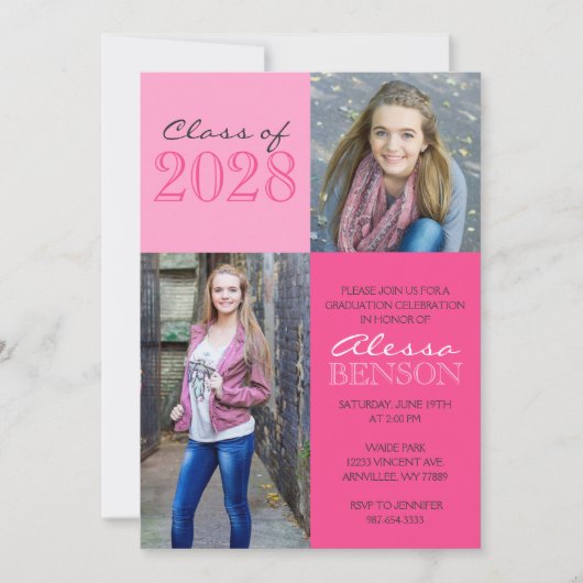 ピンク2トーンクラシック2写真卒業 招待状 (正面)