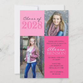 ピンク2トーンクラシック2写真卒業 招待状