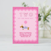 ピンク2匹が犬を連れて2回目の誕生日招待状 招待状 (スタンド正面)