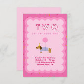 ピンク2匹が犬を連れて2回目の誕生日招待状 招待状 (正面/裏面)
