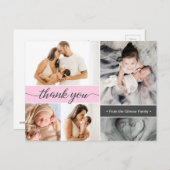 ピンク2番目のベビー誕生フォトコラージュ 案内ポストカード (正面/裏面)