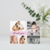 ピンク2番目のベビー誕生フォトコラージュ 案内ポストカード (スタンド正面)