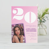 ピンク20歳の誕生日招待状レトロ写真 招待状 (スタンド正面)