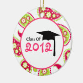 ピンク2012及び緑のペイズリーの卒業のクラス セラミックオーナメント (左)
