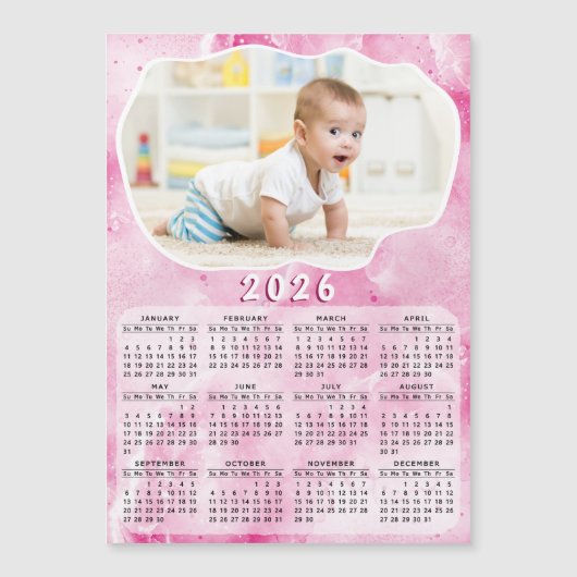 ピンク2025磁気カレンダーカスタム写真 (正面)