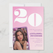 ピンク20th誕生日の招待レトロ写真 招待状 (正面)