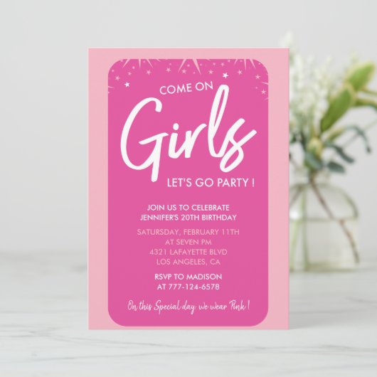 ピンク20th誕生日招待状ガールトレンディー ガーリー 招待状 (スタンド正面)