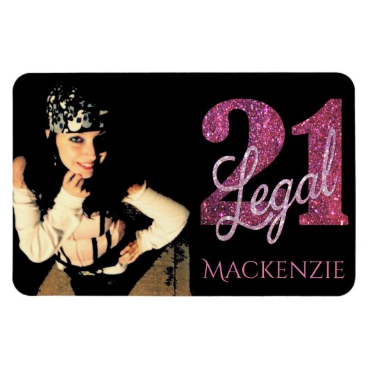 ピンク21とリーガル |モダン誕生日21日の写真 マグネット (横)