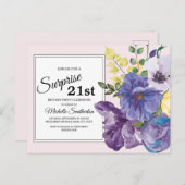 ピンク21歳の誕生日に紫色の水彩フローラ ポストカード (正面/裏面)