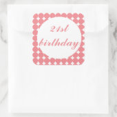 ピンク21歳の誕生日文字サークル正方形ステッカー スクエアシール (バッグ)