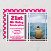ピンク21stフォトバースデーパーティーへの招待 招待状 (正面/裏面)