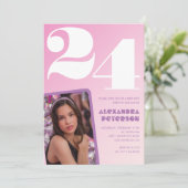 ピンク24歳の誕生日招待状レトロ写真 招待状 (スタンド正面)