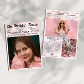 ピンク25th誕生日パーティー新聞カバーフォト 招待状