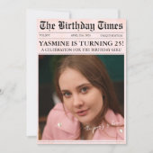 ピンク25th誕生日パーティー新聞カバーフォト 招待状 (正面)