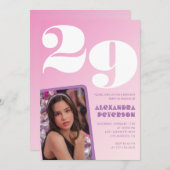 ピンク29歳の誕生日招待状レトロ写真 招待状 (正面/裏面)