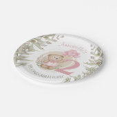 ピンク2nd誕生日かわいいテディベア紙プレート ペーパープレート (アングル)